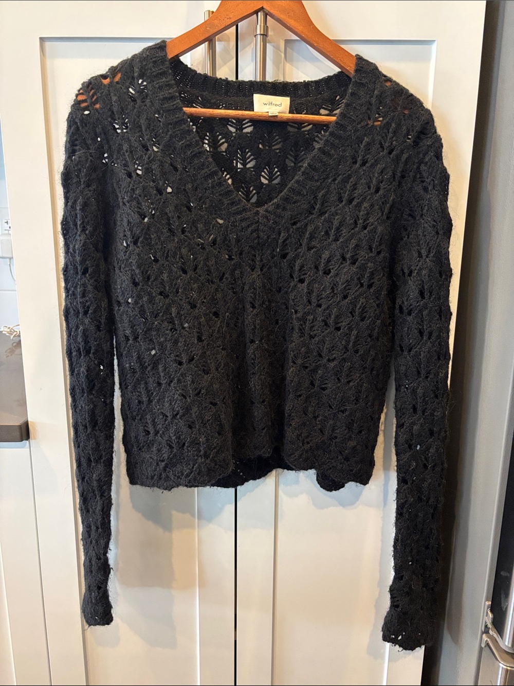 Wilfred Black Open-Knit V-Neck Sweater